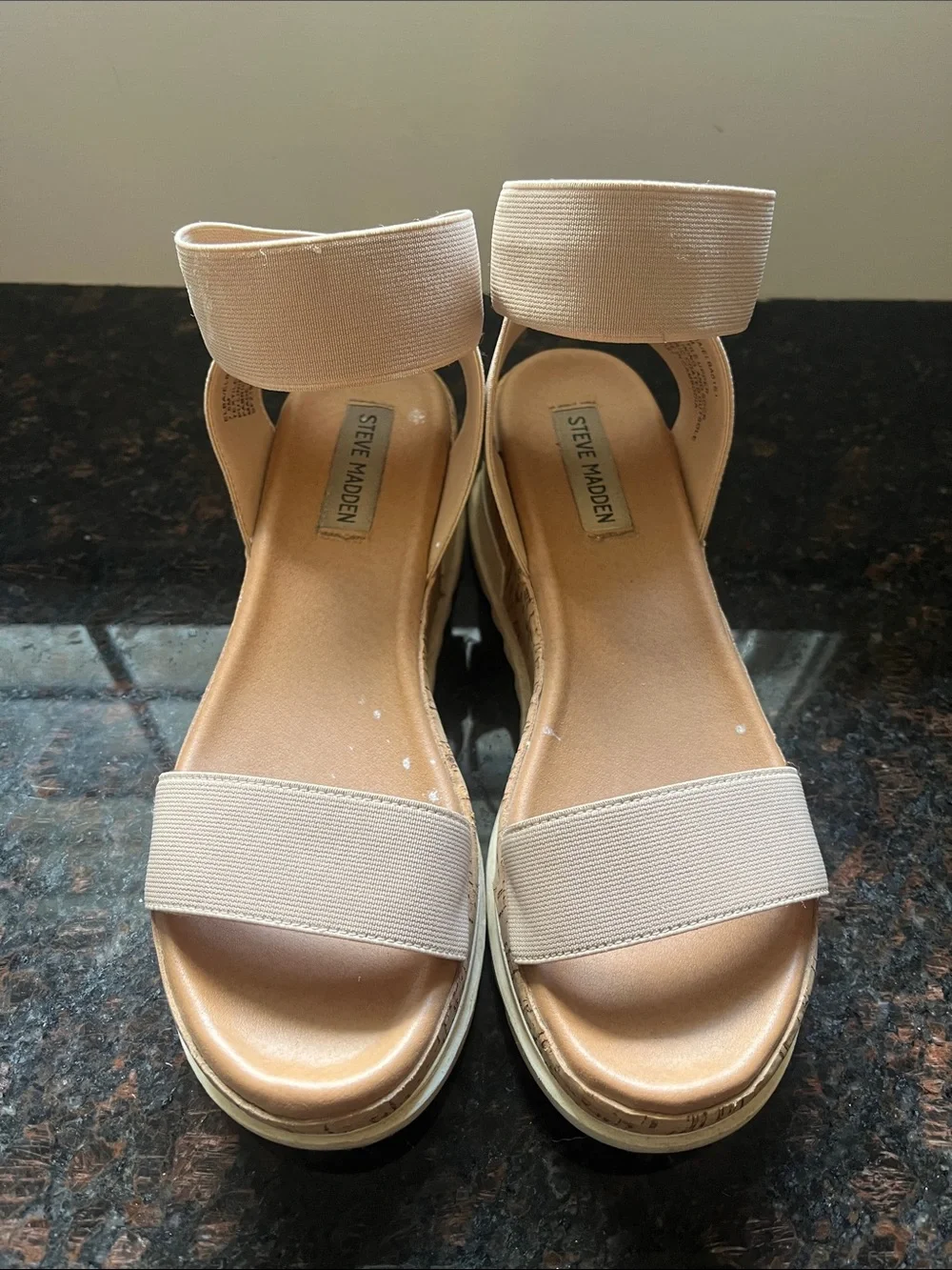 Steve Madden Neutral Beige Cork Platform Sandal with Ankle Band - Picture 2 of 9